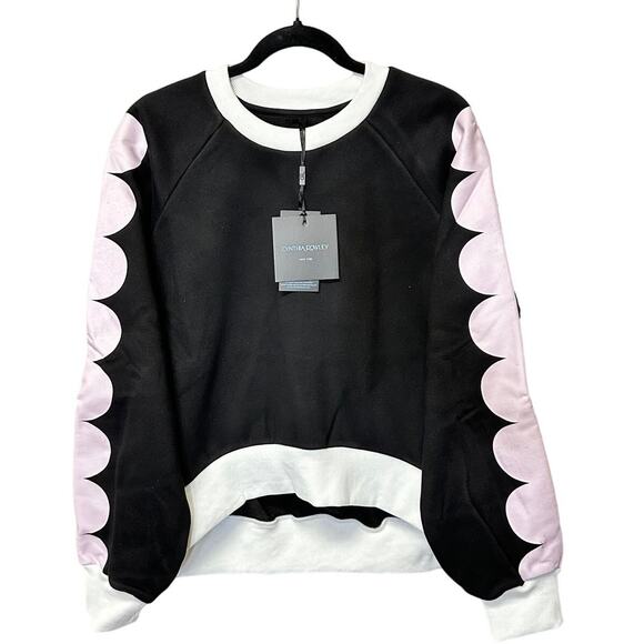 Cynthia Rowley Sunday Scallop Sweatshirt - Black/Blush - Picture 2 of 11